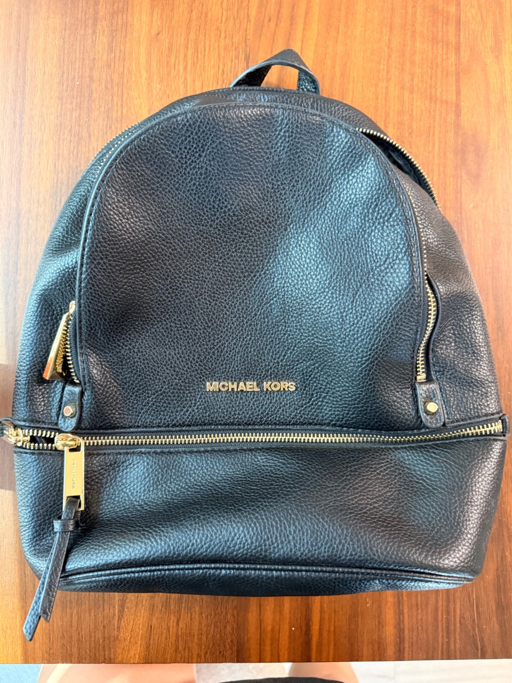 Michael Kors Black Leather Backpack with Gold Accents